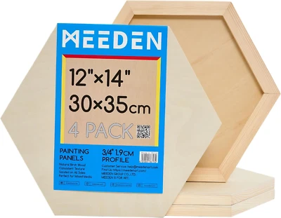 MEEDEN Hexagon Wood Canvas Panels: 3/4" Deep Wooden Canvas Panels - 4-Pack Cradl - Image 1 of 4