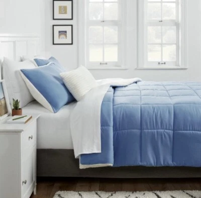 Room Essentials Faux Shearling Microfiber Comforter size Twin/Twin XL Blue NEW - Image 1 of 4