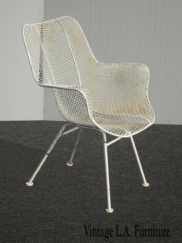Vintage Russell Woodard White Wrought Iron w Steel Mesh Lounge Sculptura Chair Cover