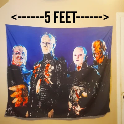 Tapiz Hellraiser cabeza de alfiler y cenobites • bandera de pared de película de terror 4x5 pies Foto 1 de 4