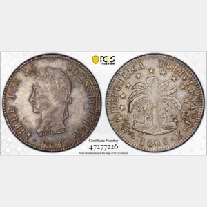 1860 PTS FJ BOLIVIA 8 Soles Silver Coin Potosi Mint PCGS AU-Details - Picture 1 of 2