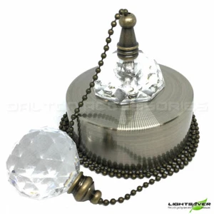 Antique Brass Bathroom Pull Cord Ceiling Light Switch Crystal Chain Pull Switch - Picture 1 of 2