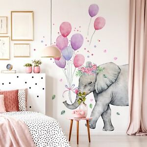 Elephant Colorful Balloon Wall Sticker Kids Baby Nursery Room Art Decal DIY Gift