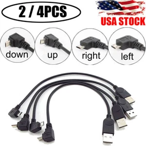 2/4pcs 90 Degree Angle USB 2.0 A Male to Left Right Micro USB For Phone Cable US - Zdjęcie 1 z 14
