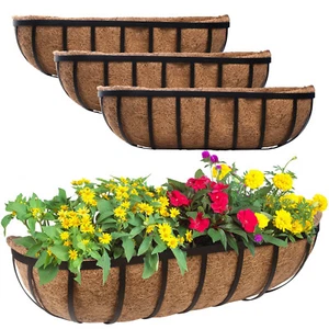 4 Pack 24 In Railing Planter Horse Trough Planter For Porch Fence Patio Outdoor - Picture 1 of 11