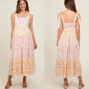 Arula Floral Square Neck Shoulder Tie Tiered Maternity Friendly Midi Dress 2X - Picture 1 of 14