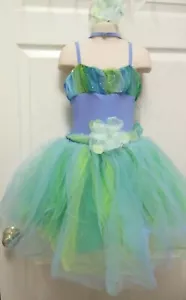New Romantic Length Ballet Costume Girls Sizes only multi tulle tutu Blue/green - Picture 1 of 9