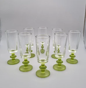 Vintage Italian Pressed Glass Lime Green Stemmed Sherry Glass Retro- Lot Of 8 - Picture 1 of 13