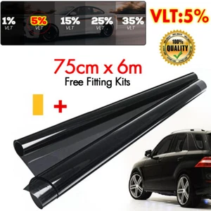 NEW 5% 75CM x6M CAR WINDOW TINT FILM KIT TINTING SUPER DARK BLACK LIMO UV Block - Picture 1 of 6