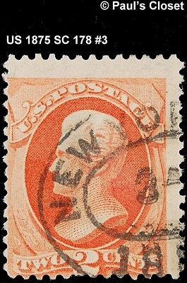 US 1873 SC 178 JACKSON 2¢ VERMILLION USED NO GUM FINE/VERY FINE #3 - Image 1 of 2