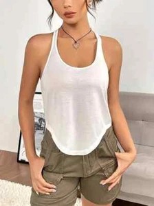 A Women'S Asymmetrical Hem Solid Color Tank Top SMALL SIZE - Picture 1 of 5