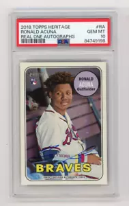 2018 Topps Heritage Ronald Acuna Auto RC Real One Blue Ink Autograph PSA 10 Gem - Picture 1 of 1