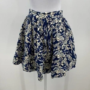 Elle Sasson Buri Ruffle Skirt Women SZ 34 2 Blue Cotton Silk Pleated A-line Mini - Picture 1 of 11