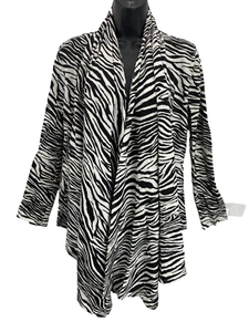 Colour Works Open Cardigan Waterfall Jacket Top Women's M Black White Zebra NWT - Picture 1 of 8