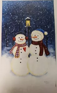 2 Schneemann beleuchtet Leinwand 1 LED Lichter 10"" x 6"" Ein/Aus Schalter ist ein tolles Geschenk - Bild 1 von 1