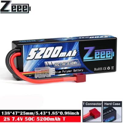 Zeee 7,4V 2S LiPo Akku Batterie T Stecker 50C 5200mAh für RC Auto Flugzeug Truck - Bild 1 von 4
