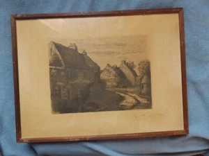 Etching Jean Ch. Millet French Cottages Dated 1927 - Picture 1 of 3
