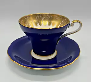 VINTAGE Aynsley Bone China Demitasse tazza da tè tazza da tè e piattino - blu cobalto con oro - Foto 1 di 11