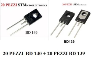 20 pezzi BD139 + 20 pezzi BD140 PNP + NPN Transistor 80v 1.5A  / 12.5w Amplifer - Foto 1 di 12