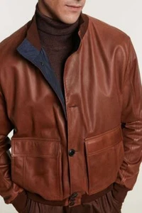 Elegant Neu Herren Braune Jacke 100% Pure Schafsfell Freizeit Slim Fit Mantel - Bild 1 von 6
