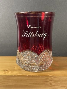 Recuerdo de vidrio corte rubí de Pittsburgh.  Sin “h” - Imagen 1 de 3