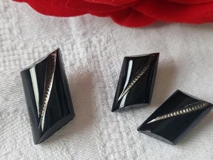 Trio Of Vintage Black And Silver Glass Buttons Point To Point 2 And 2.5 CM G17B - Picture 1 of 5