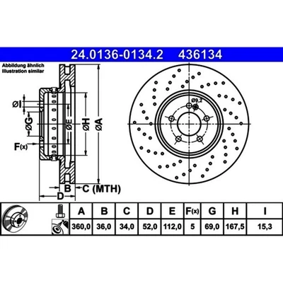 Rotor original ATE 436134 ATE para modelos seleccionados de Mercedes-Benz 16-21 Foto 1 de 4