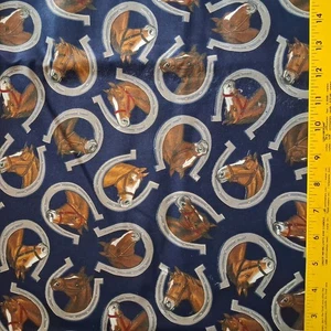 BTY Vintage Cranston V.I.P. Western Horse Horseshoe Cotton Fabric By The Yard - Picture 1 of 3