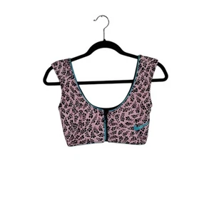 Nike Zip Front Bikini Top Pink & Black Size Medium - Picture 1 of 5