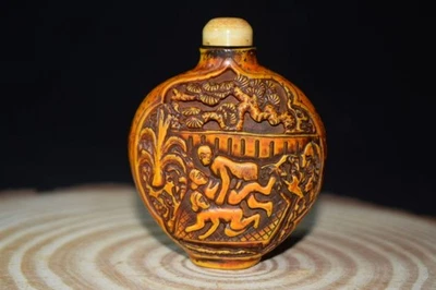 Chinese Tibet dynasty Yak bone Hand carving rare men and women snuff bottle - Image 1 of 4
