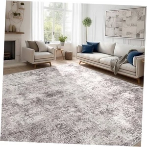 Abstract 10x14 Washable Rug: Modern Non Slip Area Rug Soft Carpet Foldable  - Picture 1 of 7