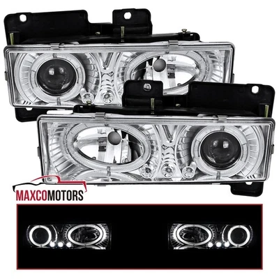 Projector Headlights Fits 1988-1998 Chevy GMC C10 C/K Tahoe Blazer LED Halo Lamp - Image 1 of 4