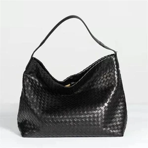 Italy Lambskin Leather Woven Tote Bag, Large Summer Designer Bag, Leather Quilte - Picture 1 of 20