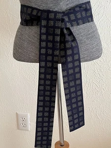 Japanese OBI Cotton Sash Belt Navy Blue KANJI 65"L x 2.5"W - Picture 1 of 5