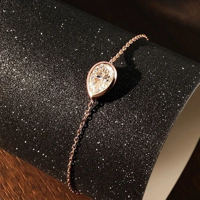 1/2ct Pear Cut Moissanite Women Bracelet Chain Farewell Gift 925 Sterling Silver - Image 1 of 4