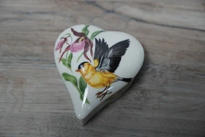 Limoges France Porcelain Heart Trinket Box – Goldfinch Bird & Orchid Floral - Picture 1 of 10