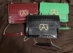 Three Arcadia green, red, black cross body  patent leather crossbody purses - Picture 1 of 2