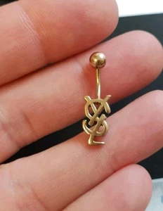 9ct Yellow Gold Belly Bar Ring ' YSL ' - Picture 1 of 5