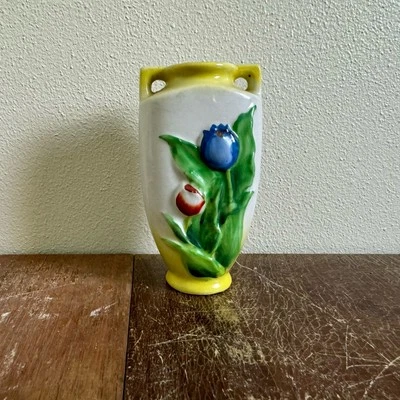 VINTAGE Occupied Japan White Yellow porcelain Small flower vase w/ floral detail - Image 1 of 4