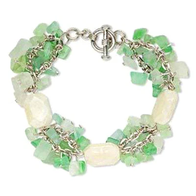 Pulseira de miçangas olho de gato verde vidro gotas corrente 7,5 polegadas joia  - Imagem 1 de 2