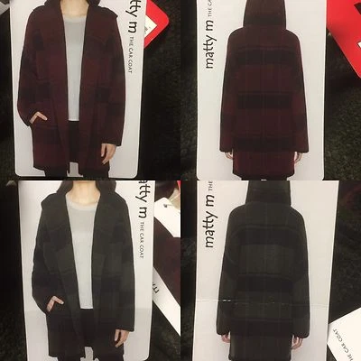 New Matty M The Car Coat Womens Plaid Hooded Shawl Open Jacket w/ Pockets S/M/L - Image 1 of 4