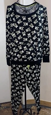 Pillow Talk Ultra-Soft 2 piezas Pijama de gato Halloween calavera y huesos cruzados para gatito XL Foto 1 de 3