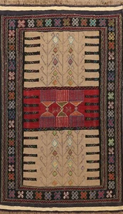 Traditioneller Stammes-Kilim geometrischer orientalischer Teppich flach gewebter Wollteppich 4x6 - Bild 1 von 12