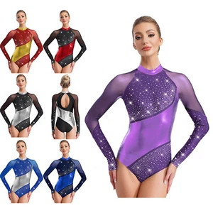 Body donna tuta finto collo body yoga unitards metallizzato allenamento danza - Foto 1 di 73