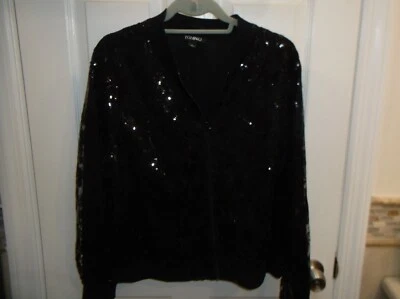 CHAQUETA ROZ AND ALI NEGRA DE ENCAJE FORRADA CON LENTEJUELAS - CREMALLERA COMPLETA TALLA GRANDE NUEVA SIN ETIQUETAS Foto 1 de 4