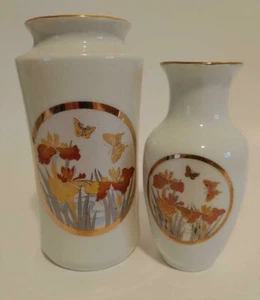 Home decor - 2 beautiful Chokin vases with butterflies and trimmed in 24k gold - Picture 1 of 12