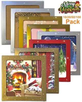 10/20/50 Pack Luxury Traditional Santa Square Xmas Christmas Cards & Envelopes - Image 1 of 4