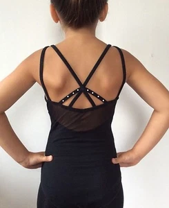 Schwarzes Trikot Diamant. Strass Gymnastik Tanzkleidung UK Kreuzriemen Ballett - Bild 1 von 3