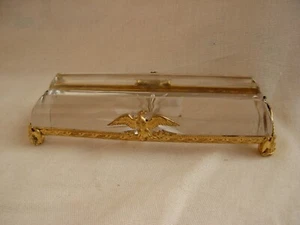 ANTIQUE FRENCH GILT BRONZE & CRYSTAL PEN HOLDER,EAGLE,EMPIRE STYLE,19th CENTURY. - Picture 1 of 11