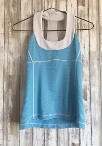 Camiseta sin mangas Lululemon cuello redondo espalda corredor azul blanco Graham yoga gimnasio 6 - Imagen 1 de 5